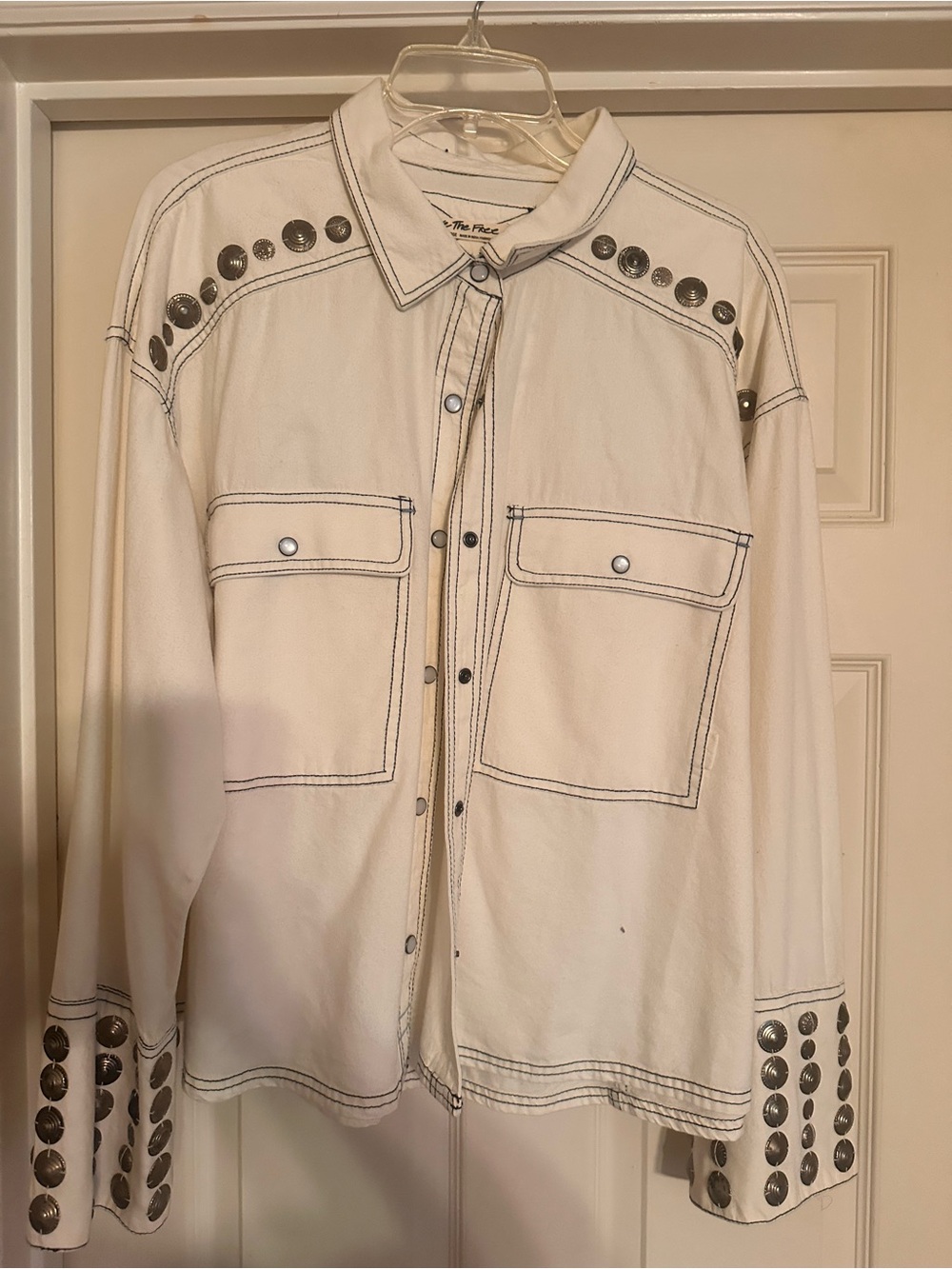 Free People Cream Jean Jacket with Silver Studs
